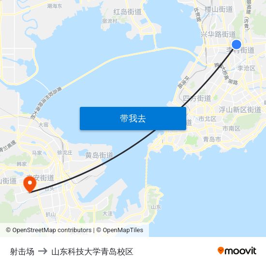 射击场 to 山东科技大学青岛校区 map