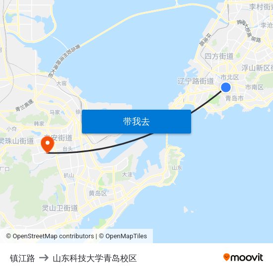 镇江路 to 山东科技大学青岛校区 map
