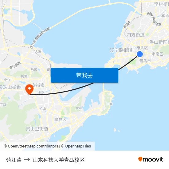镇江路 to 山东科技大学青岛校区 map