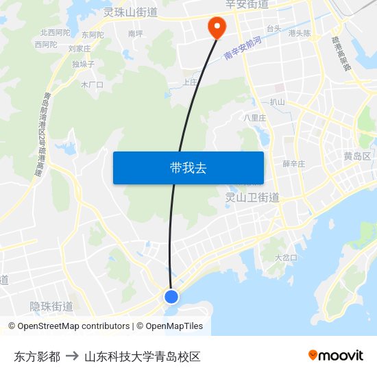 东方影都 to 山东科技大学青岛校区 map