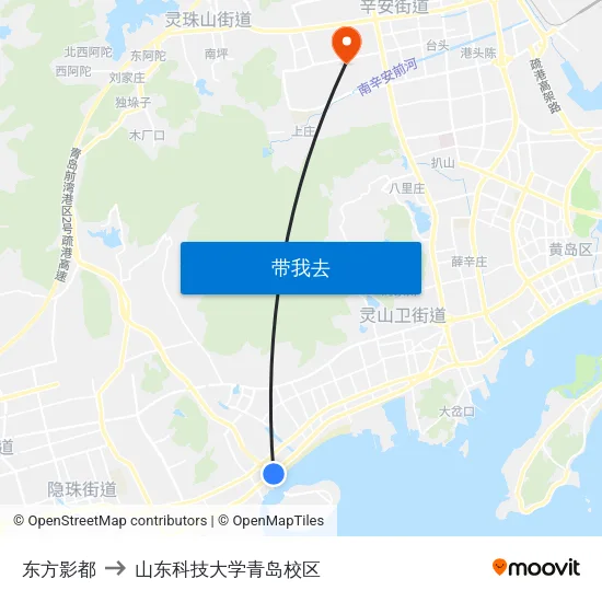 东方影都 to 山东科技大学青岛校区 map