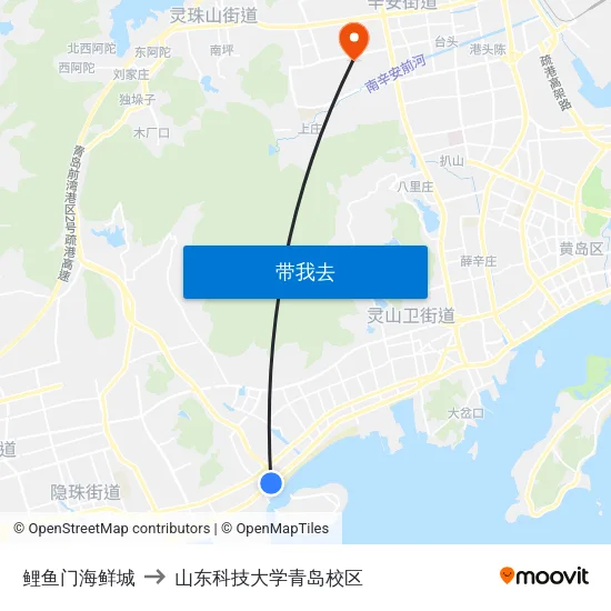 鲤鱼门海鲜城 to 山东科技大学青岛校区 map