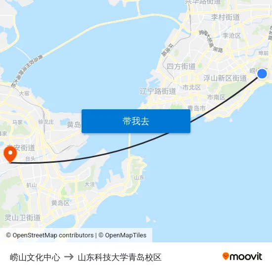 崂山文化中心 to 山东科技大学青岛校区 map
