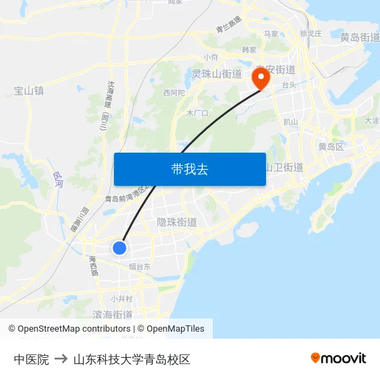 中医院 to 山东科技大学青岛校区 map