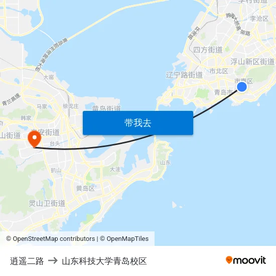 逍遥二路 to 山东科技大学青岛校区 map