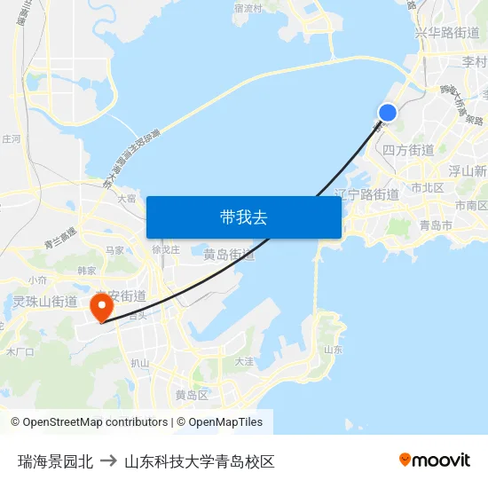 瑞海景园北 to 山东科技大学青岛校区 map