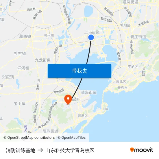 消防训练基地 to 山东科技大学青岛校区 map