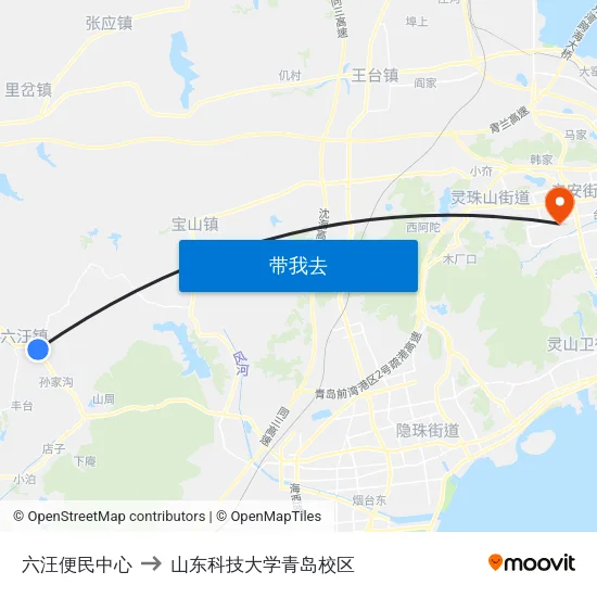 六汪便民中心 to 山东科技大学青岛校区 map