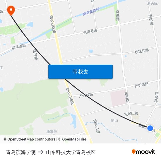 青岛滨海学院 to 山东科技大学青岛校区 map