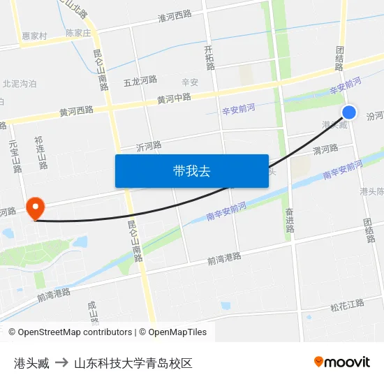 港头臧 to 山东科技大学青岛校区 map