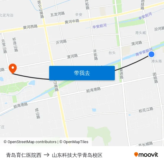 青岛育仁医院西 to 山东科技大学青岛校区 map