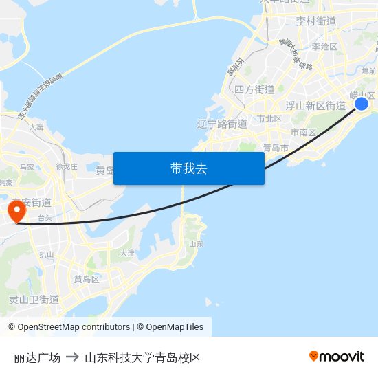 丽达广场 to 山东科技大学青岛校区 map