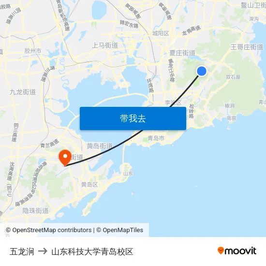 五龙涧 to 山东科技大学青岛校区 map