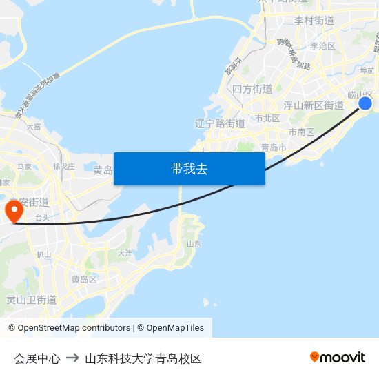 会展中心 to 山东科技大学青岛校区 map