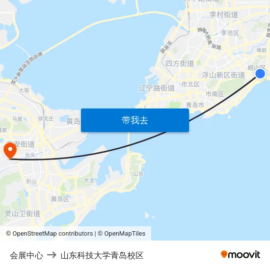 会展中心 to 山东科技大学青岛校区 map