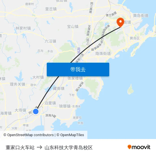 董家口火车站 to 山东科技大学青岛校区 map