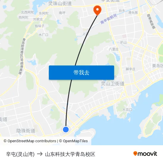 辛屯(灵山湾) to 山东科技大学青岛校区 map