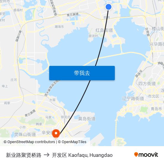 新业路聚贤桥路 to 开发区 Kaofaqu, Huangdao map