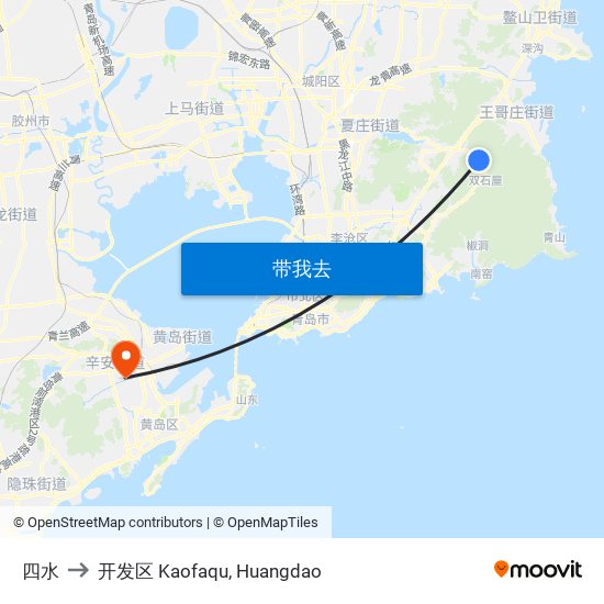 四水 to 开发区 Kaofaqu, Huangdao map