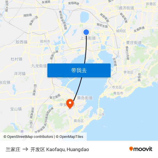 兰家庄 to 开发区 Kaofaqu, Huangdao map