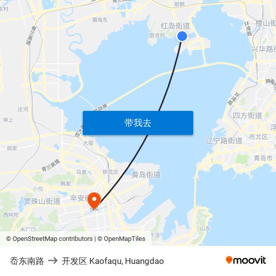 岙东南路 to 开发区 Kaofaqu, Huangdao map