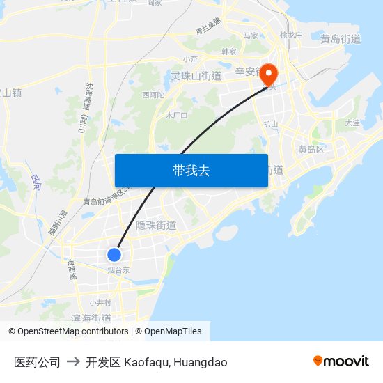 医药公司 to 开发区 Kaofaqu, Huangdao map