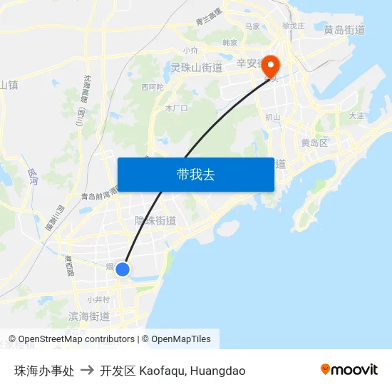 珠海办事处 to 开发区 Kaofaqu, Huangdao map