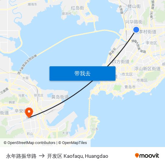 永年路振华路 to 开发区 Kaofaqu, Huangdao map