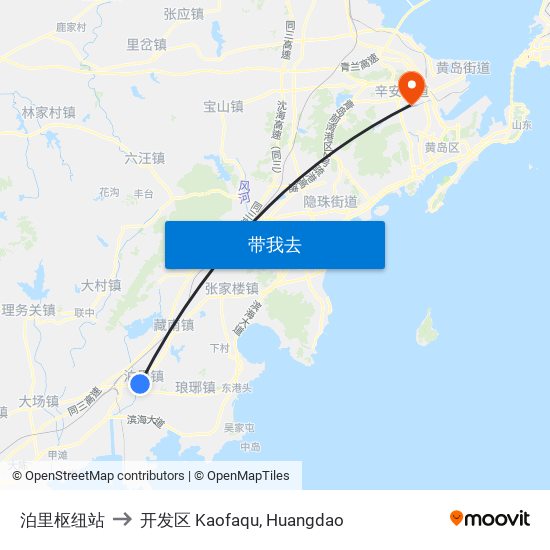 泊里枢纽站 to 开发区 Kaofaqu, Huangdao map
