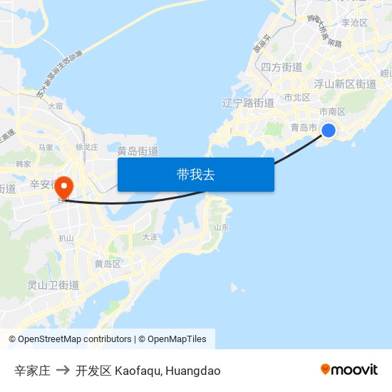 辛家庄 to 开发区 Kaofaqu, Huangdao map