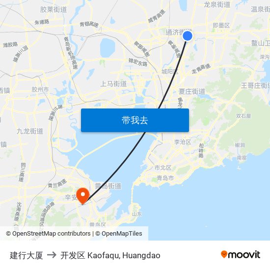 建行大厦 to 开发区 Kaofaqu, Huangdao map