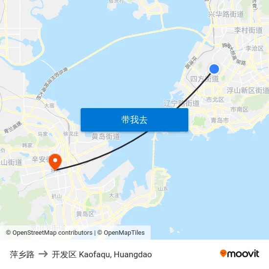 萍乡路 to 开发区 Kaofaqu, Huangdao map