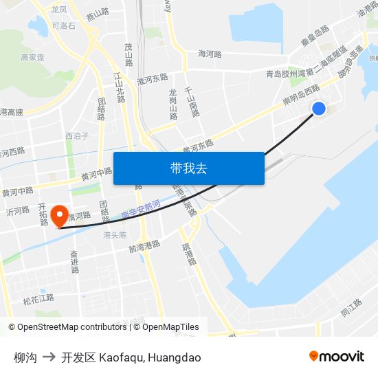 柳沟 to 开发区 Kaofaqu, Huangdao map