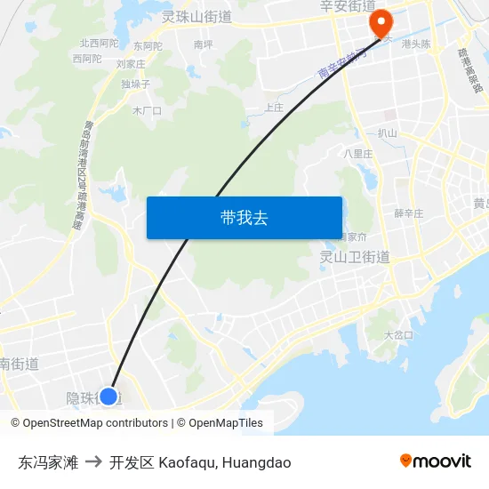 东冯家滩 to 开发区 Kaofaqu, Huangdao map