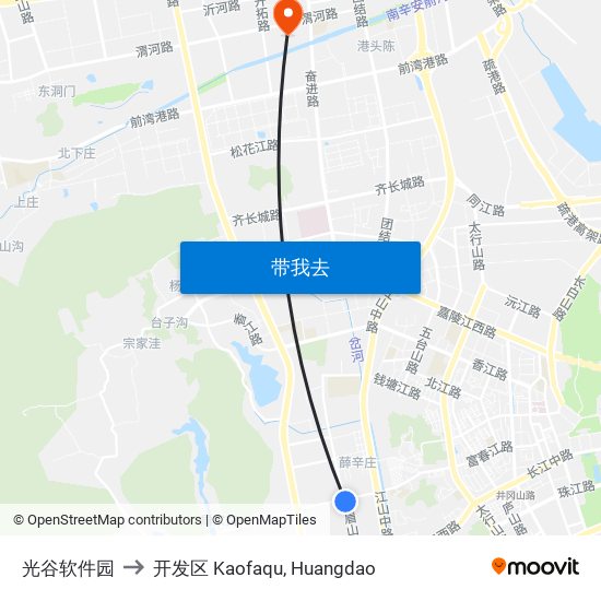 光谷软件园 to 开发区 Kaofaqu, Huangdao map