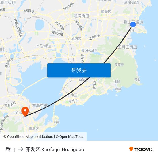 岙山 to 开发区 Kaofaqu, Huangdao map