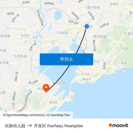 实验幼儿园 to 开发区 Kaofaqu, Huangdao map