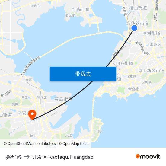 兴华路 to 开发区 Kaofaqu, Huangdao map