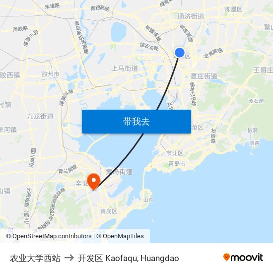 农业大学西站 to 开发区 Kaofaqu, Huangdao map