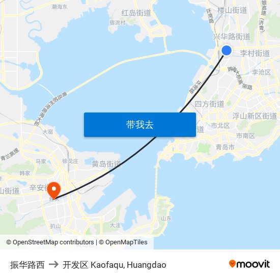 振华路西 to 开发区 Kaofaqu, Huangdao map