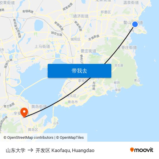 山东大学 to 开发区 Kaofaqu, Huangdao map