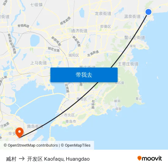 臧村 to 开发区 Kaofaqu, Huangdao map