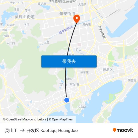 灵山卫 to 开发区 Kaofaqu, Huangdao map