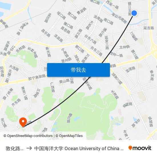 敦化路小学 to 中国海洋大学 Ocean University of China Yushan Campus map