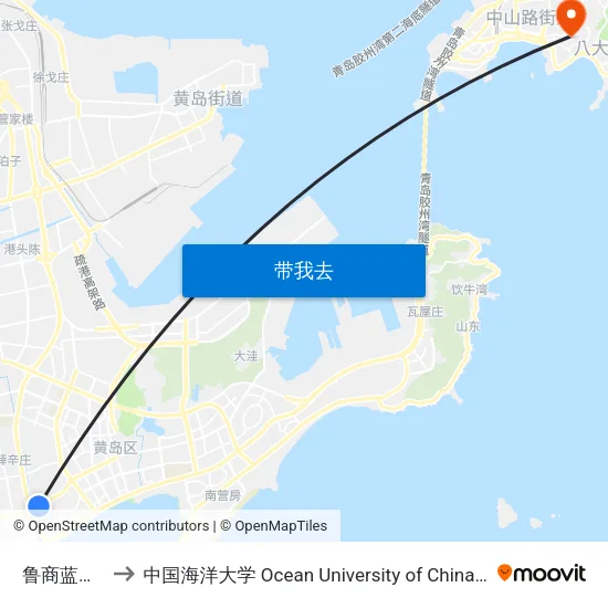 鲁商蓝岸国际 to 中国海洋大学 Ocean University of China Yushan Campus map