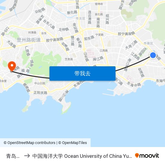 青岛大学 to 中国海洋大学 Ocean University of China Yushan Campus map