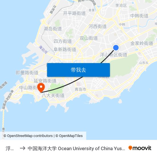 浮山后 to 中国海洋大学 Ocean University of China Yushan Campus map