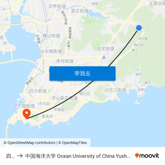 四水 to 中国海洋大学 Ocean University of China Yushan Campus map