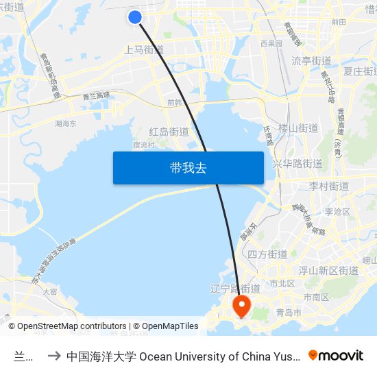 兰家庄 to 中国海洋大学 Ocean University of China Yushan Campus map