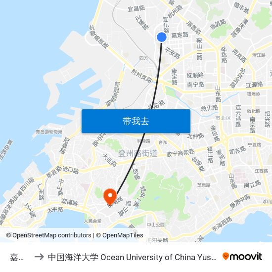 嘉禾路 to 中国海洋大学 Ocean University of China Yushan Campus map